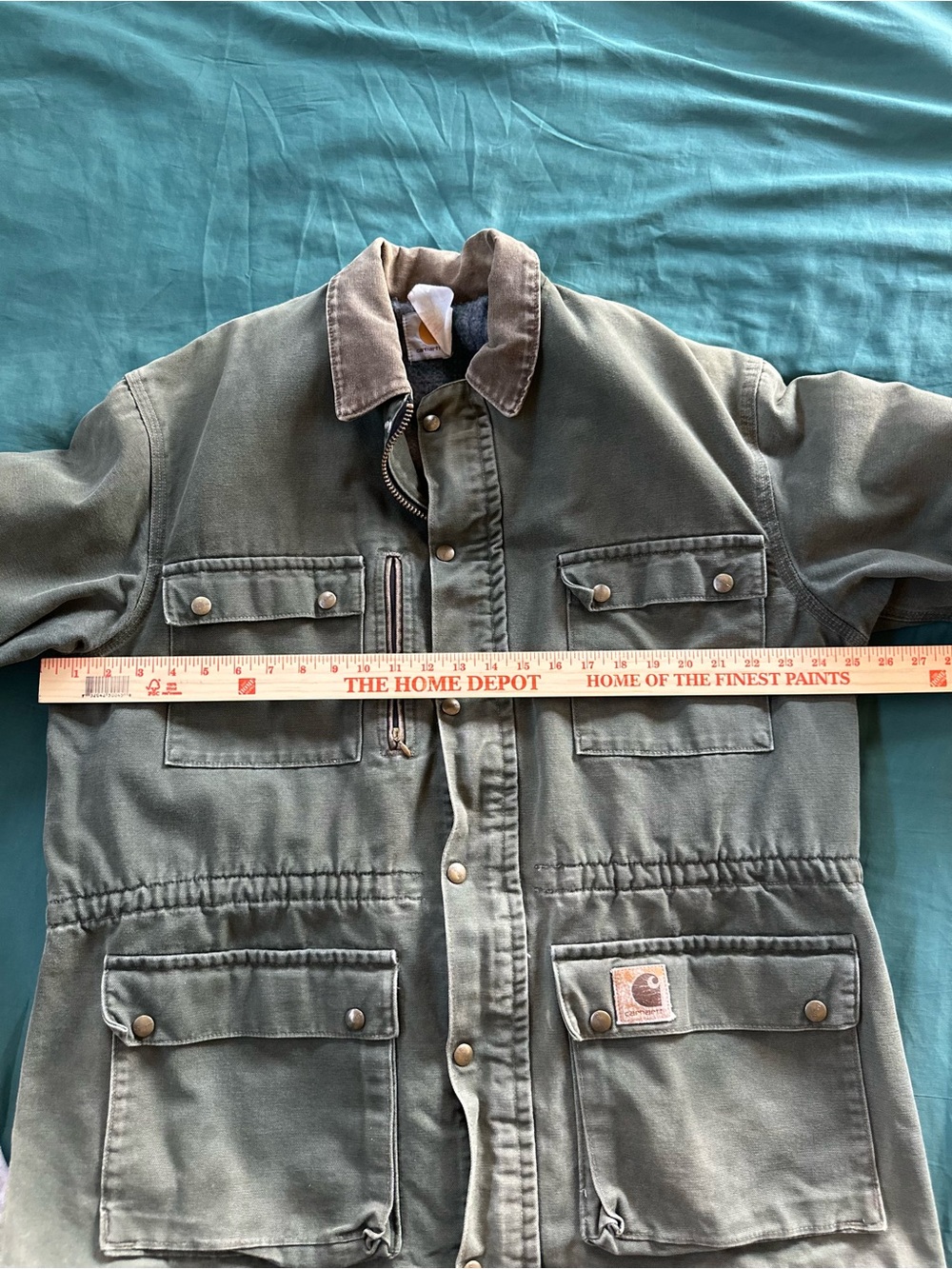 Carhartt Vintage 90s Chore Coat XL Forest Green Cotton Canvas Blanket-Lined - Picture 11 of 16